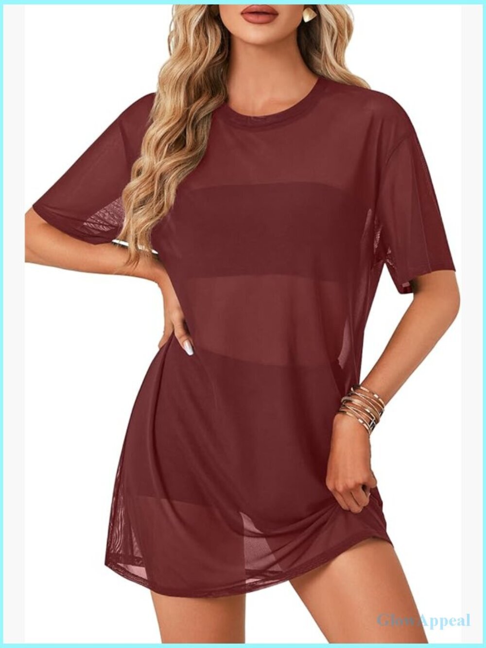 Sheer Mesh Short Sleeve Tunic Dress Cover Up See Through Oversized Shirt